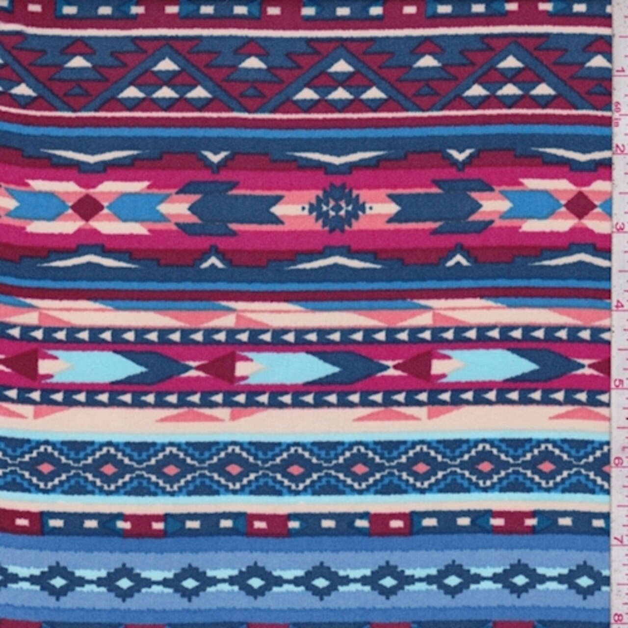 Sky/Burgundy/Beige Southwest Stripe Challis Fabric By the Yard